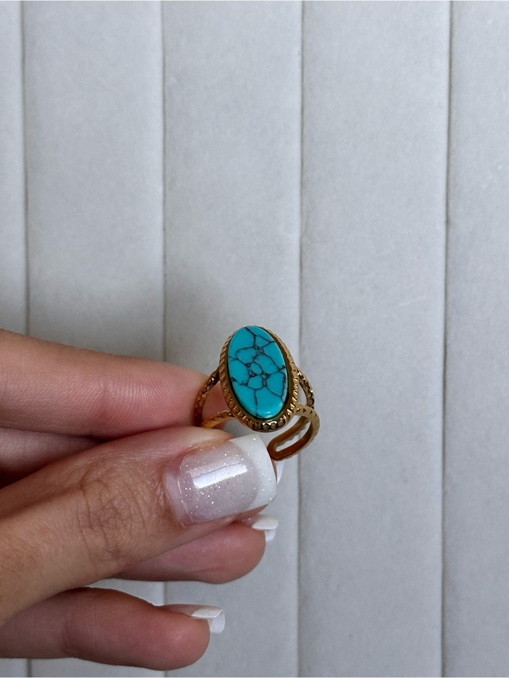 Boho Turquoise Style Gold Plated Ring Adjustable - Picture 9 of 10